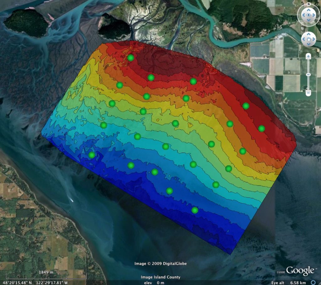 Map of seafloor level measured during summer 2009