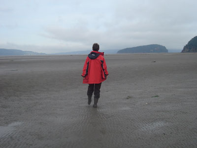Vera walking across the tidal flats.