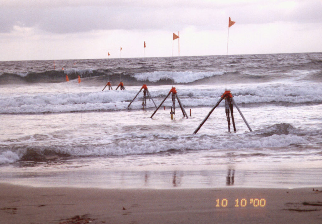  Fluid velocities and pressure were measured along a cross-shore transect spanning the swash and inner surf zones