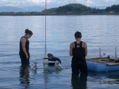 Erika, Britt, and Vera (left to right) deploying instruments.