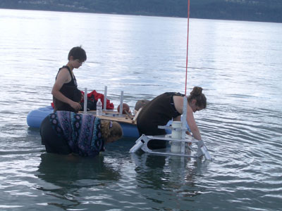 Vera, Britt, and Erika (left to right) deploying instruments.